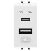 Corus-Double USB Socket 1 TYPE A+C-3A Glossy White Module